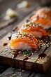 Sushi salmon nigiri sesame sprinkle