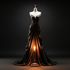 Elegance unveiled: a captivating display of a beautiful, luxurious evening gown gracefully adorning a mannequin, epitomizing timeless style and opulence for a glamorous and chic affair