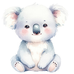 Wall Mural - Charming Baby Koala Watercolor Drawing on Transparent Background