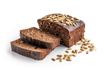 Canvas Print - High quality photo of isolated white background with black bread and sunflower seeds