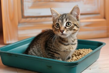 Wall Mural - Home cat in litter box