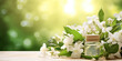 Spa beauty products with floral background and blank space rejuvenation with blurred background
