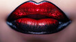 Dramatic Red and Black Gradient Lipstick on Pouted Lips Sexy Makeup Cosmetic
