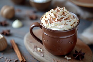 Wall Mural - Hot chocolate in a mug topped with cream