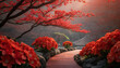 Chinese New Year-themed background with ample copy space, adorned with red hues, traditional flowers, and festive elements