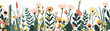 Spring meadow flowers border vector illustration with flat design