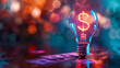 A close-up of a colorful light bulb with a dollar sign symbol, representing innovative fintech solutions