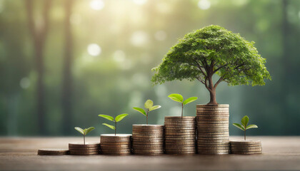 small tree sprouting from coins symbolizes sustainable growth and esg investment in organizational d