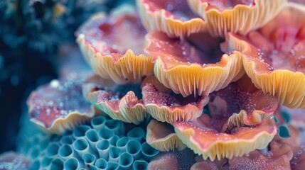 Poster - A macro shot capturing the intricate details of colorful fungi flourishing in the wilderness