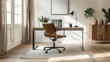 © Plaifah - A minimalist home office with a sleek desk, ergonomic chair, and minimal decor, providing a focused and clutter-free workspace.