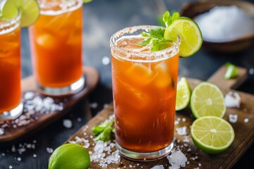 Canvas Print - Mexican Beer Michelada with Lime and Salt