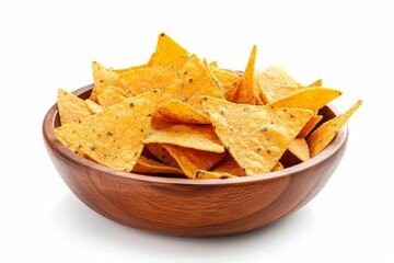 Poster - Mexican nachos chips in a wooden bowl on a white surface