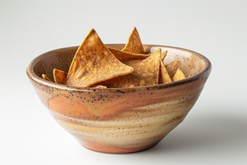 Poster - Mexican nachos chips in a ceramic bowl isolated on white