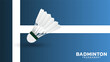 Badminton shuttlecock on white line blue background, vector sports illustration poster or banner style, illustration Vector EPS 10