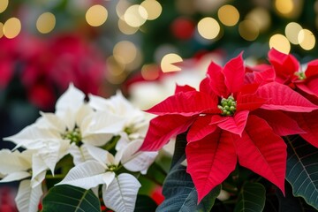 Wall Mural - Red and white poinsettia brighten winter holidays