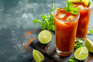 Sticker - Spicy Latin American beer cocktail with a salt rim and tomato juice known as Michelada or Mexican Bloody Beer