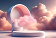Elevate your product presentation with a 3D render of a white podium, set against a backdrop of beautiful clouds.