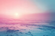 Sun setting or rising up over vast snowy field, pink and blue shades sci-fi futuristic background