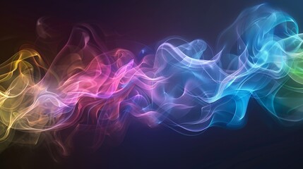 Poster - Abstract background of swirling rainbow-colored smoke against a dark backdrop, creating a sense of mystery