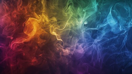 Poster - Abstract background of swirling rainbow-colored smoke against a dark backdrop, creating a sense of mystery