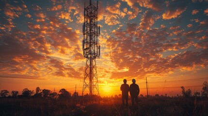 Wall Mural - architects and electricians at sunset