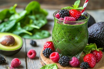 Wall Mural - Nutritious avocado spinach and berry smoothie