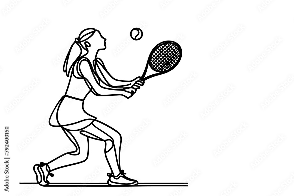 One continuous black line hand drawing of woman playing tennis Doodle ...