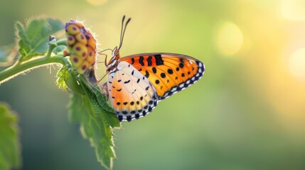 Aufkleber - Close-up of a delicate butterfly emerging from its chrysalis, symbolizing transformation and the beauty of new beginnings.