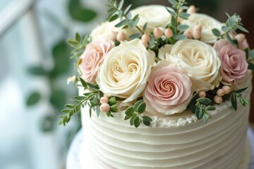 Sticker - Round cake with white buttercream and roses