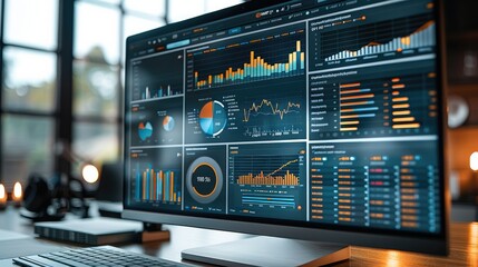 Aufkleber - Display a mockup of a digital dashboard showing market trends and demand analysis. This image can symbolize the research and analytical aspect of product selection. Generative AI.