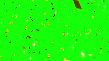 Gold Confetti Falling on Green Screen Background.