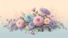 Image Of Soft Pastel Gradient Background With Purple Mums Flowers