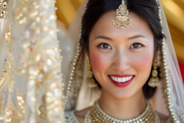 Canvas Print - Smiling Asian bride exuding beauty