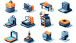 Set of flat 3d printing and modeling icons. 2d flat