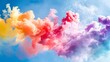 Colorful smoke billowing gracefully against a blue sky, creating a mesmerizing display of hues