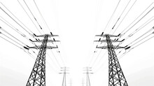 Twin Electricity Pylons Standing Against White Sky, Urban Energy Supply