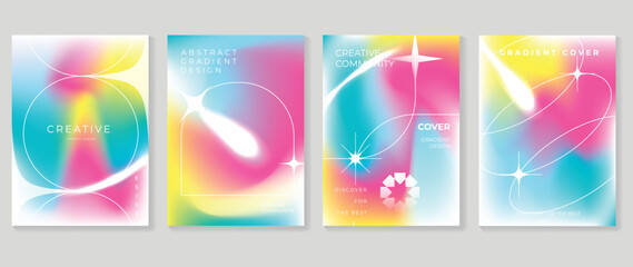 Fototapete - abstract gradient fluid liquid cover template. set of modern poster with vibrant graphic color, holo