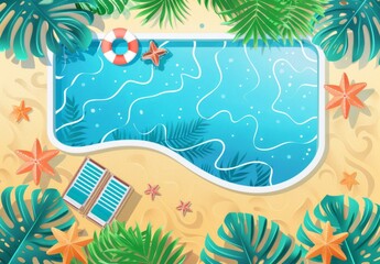 Wall Mural - Beach background with a swimming pool and summer elements