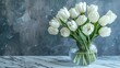 Serene composition of white tulips in a clear vase, AI Generative.