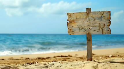 Wooden sign on the beach