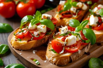 Wall Mural - Vegetarian bruschetta a healthy option with mozzarella tomatoes and basil