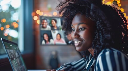 Canvas Print - Smiling Woman Using Laptop