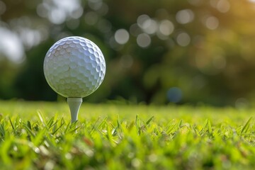 Wall Mural - Zoomed in view of golf ball on tee