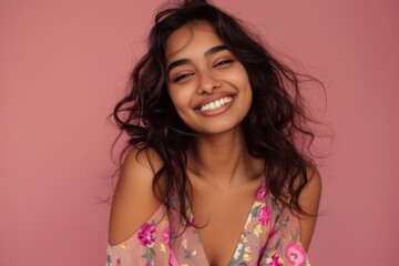 Poster - Young Indian woman in studio smiling and looking adorable