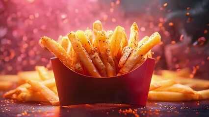Wall Mural - cosmic fries: a minimalist symphony in space. concept space photography, food art, futuristic design