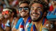 french fan emotions overwhelm supporters cheer in bleacher in french rugby match stock photo
