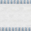 Horizontal or vertical backdrop with suede texture and wool border with pigtailed ornament. Christmas background with suede leather and plaited frame of light blue and white color. Copy space for text