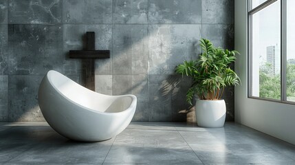 Wall Mural - Serene Cross Wall Background. Calming ambiance that enhances the contemplative experience of religious imagery. Religious Background.