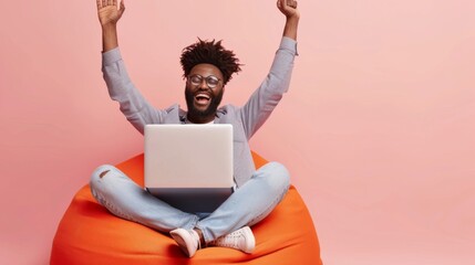 Sticker - Man Celebrating with Laptop