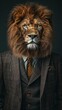 Lion dressed in an elegant and modern suit with a nice tie